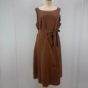NWT Marina Rinaldi Cotton Silk Sleeveless Midi Dress Belted US 20 Brown Neutral